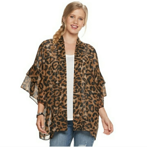 annasposhalley Tops - Leopard Kimono Top Tiered Sleeves Black 2x Plus Size 🤎 NEW